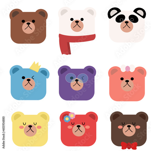 Set of cute cartoon bears. Vector little bear heads.