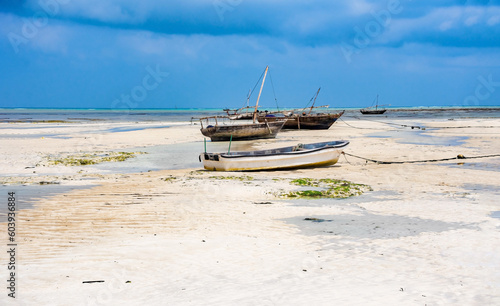 Fototapeta Naklejka Na Ścianę i Meble -  fishing boat   on the beach of zanzibar, Tansania
