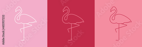 Set of flamingo icons in three different colors. Flamingo logo. Tropical bird vector illustration. 