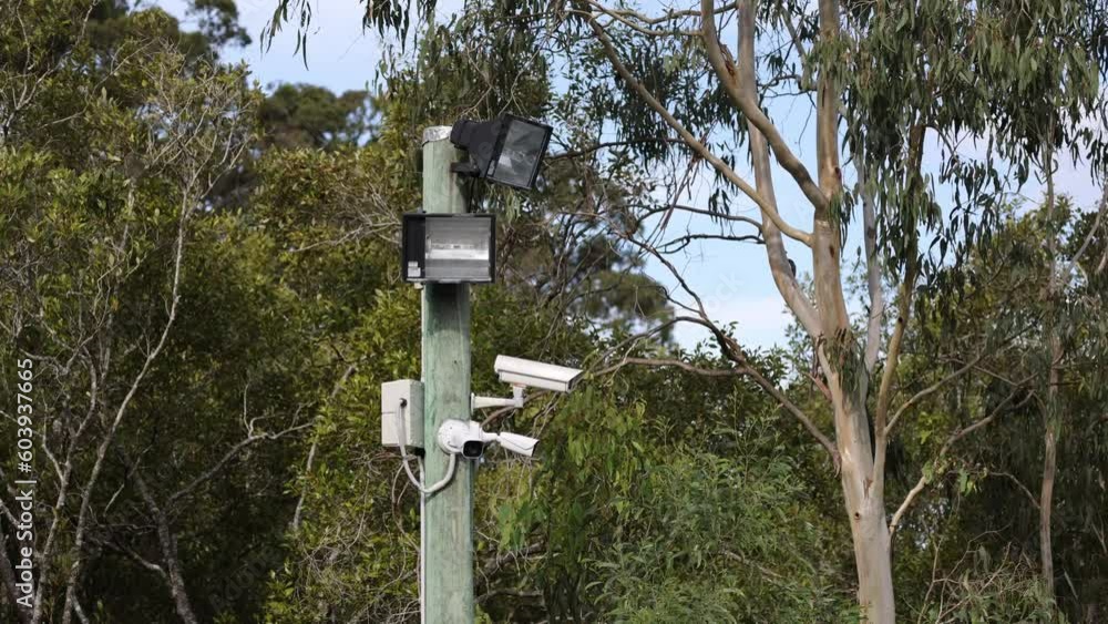 Outdoor CCTV Surveillance with Light Pole in Urban Environment Outdoor CCTV Surveillance with Light Pole in Urban Environment