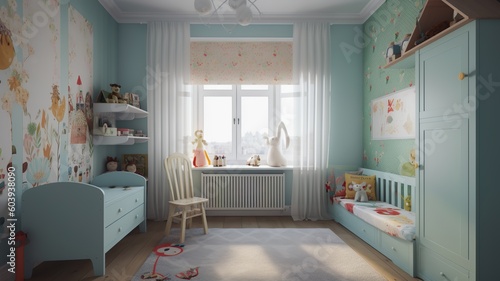 nice and cool children's room, with cozy lights, restrained color © Sndor
