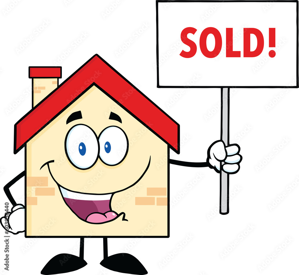 House Cartoon Character Holding Up A Blank Sign With Text. Hand Drawn Illustration Isolated On Transparent Background House Cartoon Character Holding Up A Blank Sign With Text. Hand Drawn Illustration Isolated On Transparent Background