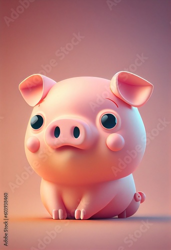 3D pig character over pastel background AI generated