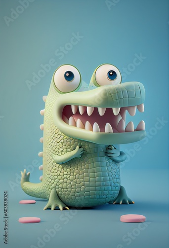 3D crocodile character over pastel background AI generated