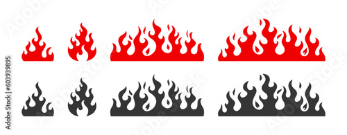 Set fire flame silhouette icons vector isolated on white background