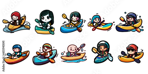 kayaking vector set collection graphic clipart design