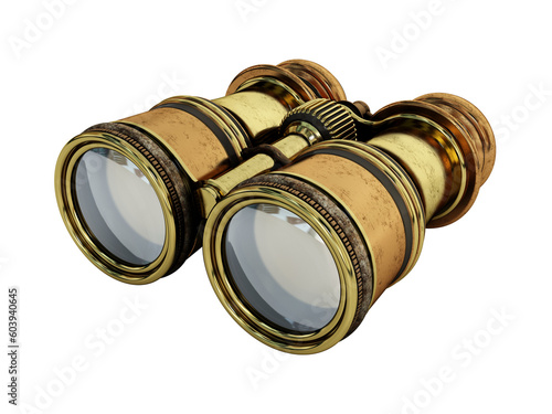 Vintage binoculars on transparent background.