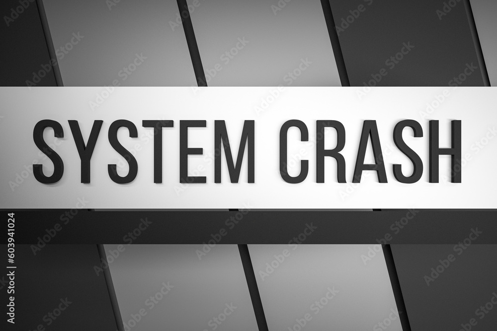SYSTEM CRASH text, word. System crash banner, metallic concept. 3D render. SYSTEM CRASH text, word. System crash banner, metallic concept. 3D render.