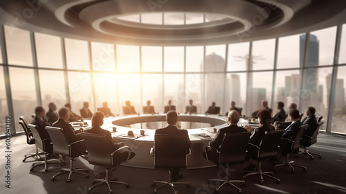 Business meeting, debate or summit in boardroom. AI generative image