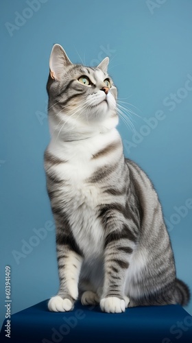 Studio shot of a gray and white striped cat sitting - Generative Ai © Hamza