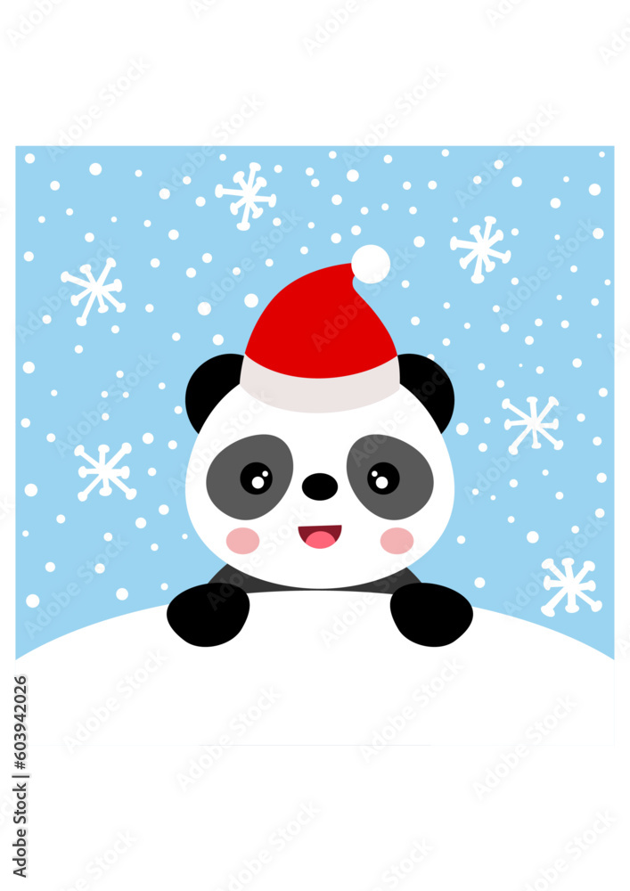 Christmas card with cute panda in the snow Christmas card with cute panda in the snow