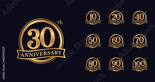 Luxury and elegant anniversary logo. Birthday celebration symbol with emblem or badge concept for age celebration moment
