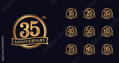 Luxury and elegant anniversary logo. Birthday celebration symbol with emblem or badge concept for age celebration moment