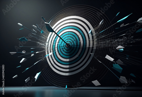 3d rendering target with arrows in dark space, abstract technology background generative ai