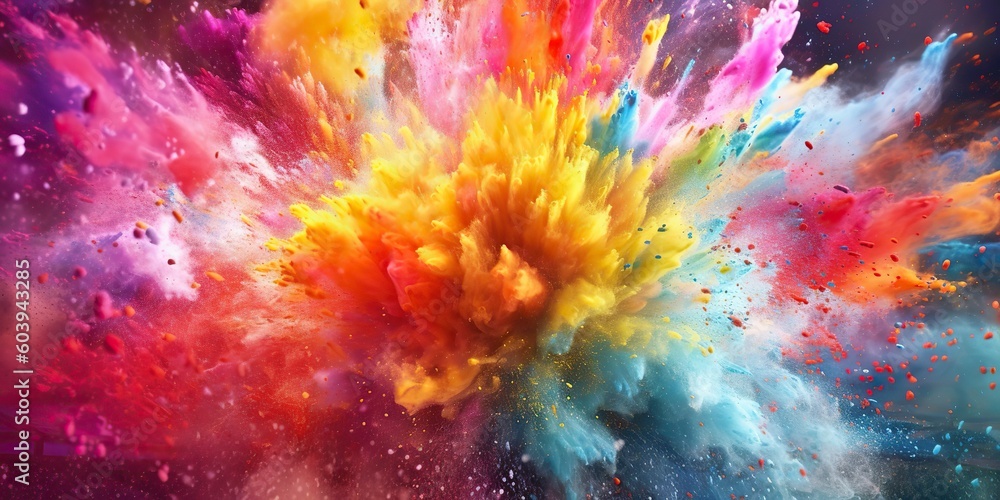 AI Generated. AI Generative. Holi powderr explosion photo realistic illustration. Graphic Art