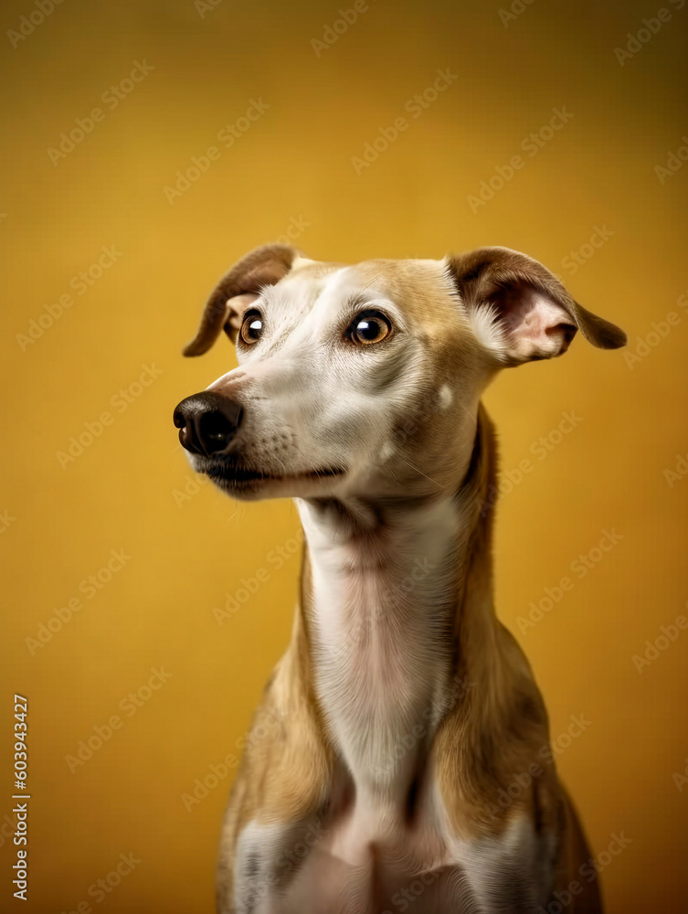 Portrait of a beautiful whippet dog. Generative AI
