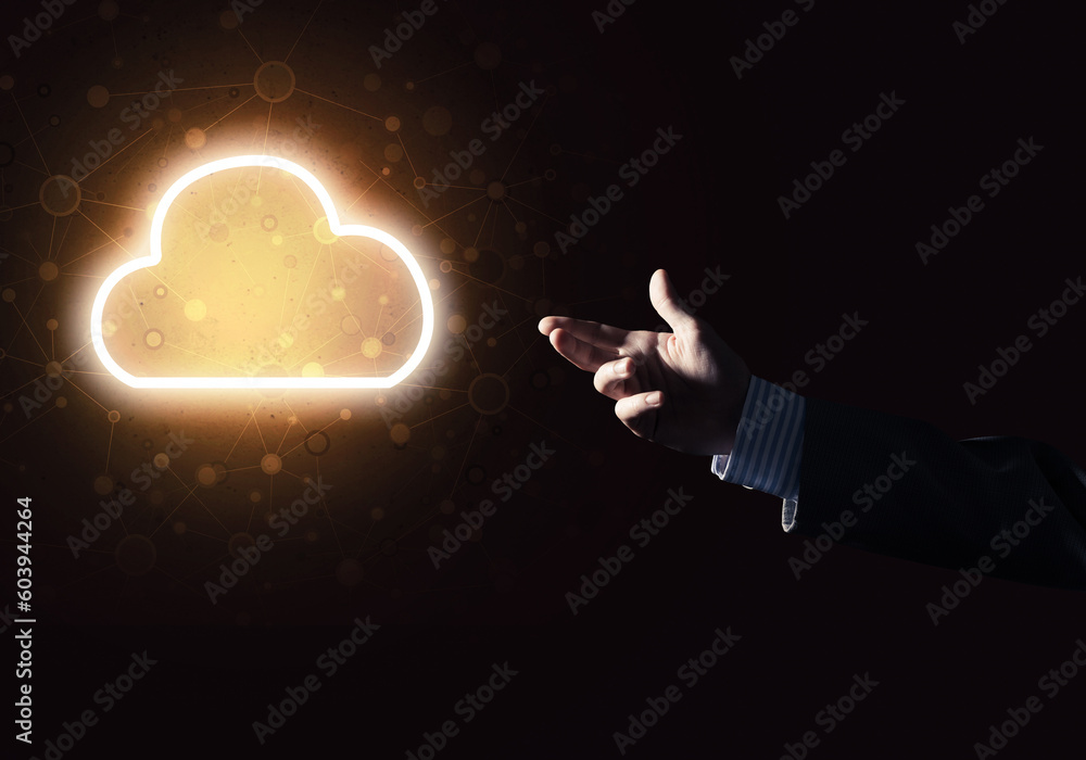 Digital cloud icon as symbol of wireless connection on dark background