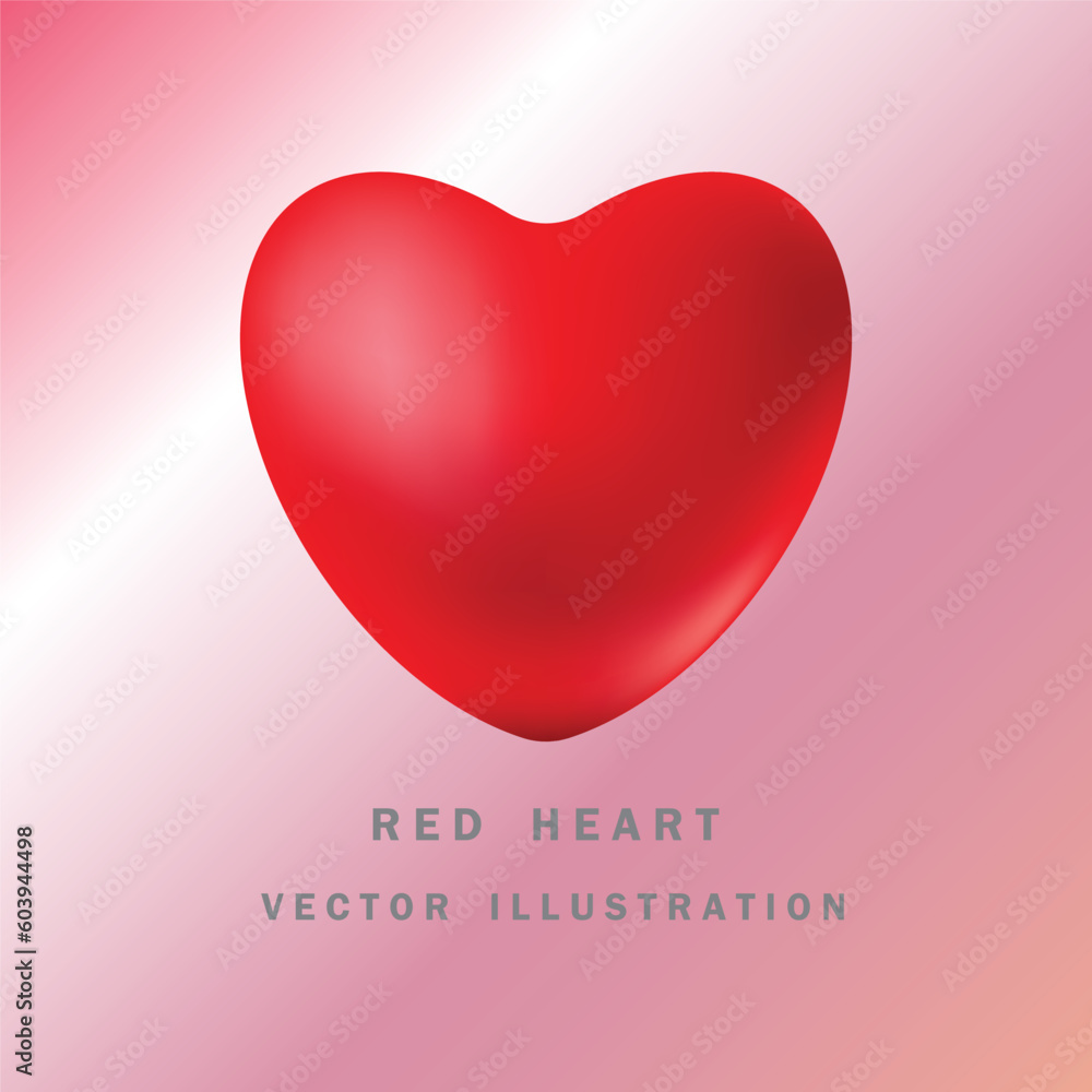 Red Heart. Love symbol isolated on pink background. Vector illustration.