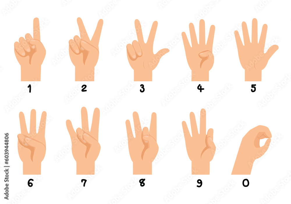 Hand sign language numbers collection, set of sign language number. Hand sign language numbers collection, set of sign language number.