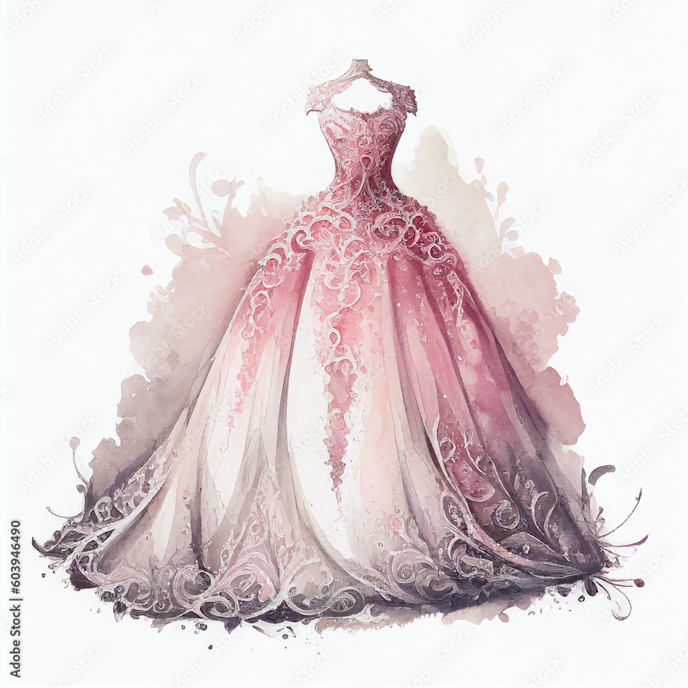 pink wedding dress watercolor style Generative AI pink wedding dress watercolor style Generative AI