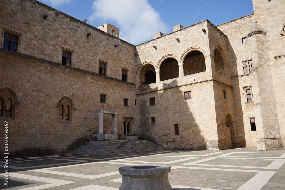 Courtyard at the Palace of the Grand Master. Rhodes Town, Rhodes, Dodecanese, Greece