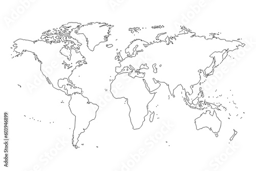 World map png hand-drawn illustration.