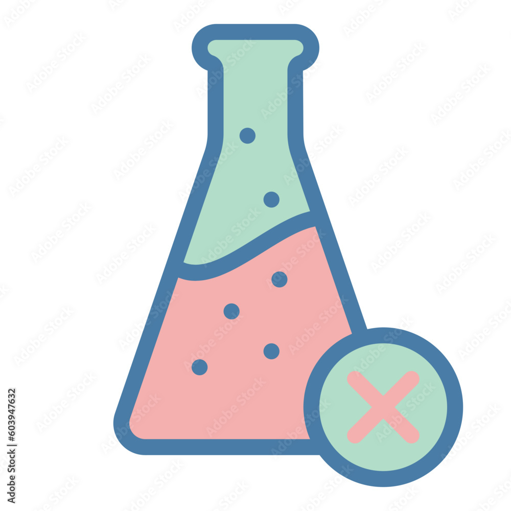 No chemical additives icon with erlenmeyer flask No chemical additives icon with erlenmeyer flask