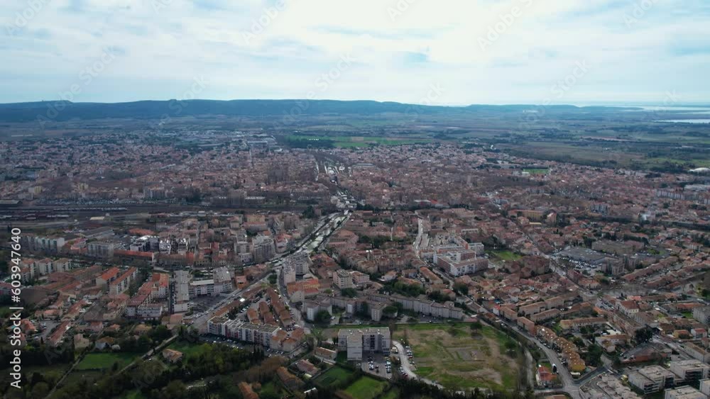 Aerial around the city Narbonne on a sunny day in early spring. Aerial around the city Narbonne on a sunny day in early spring.