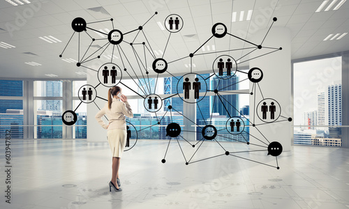 Obraz na płótnie Networking and social communication concept as effective point for modern business w salonie