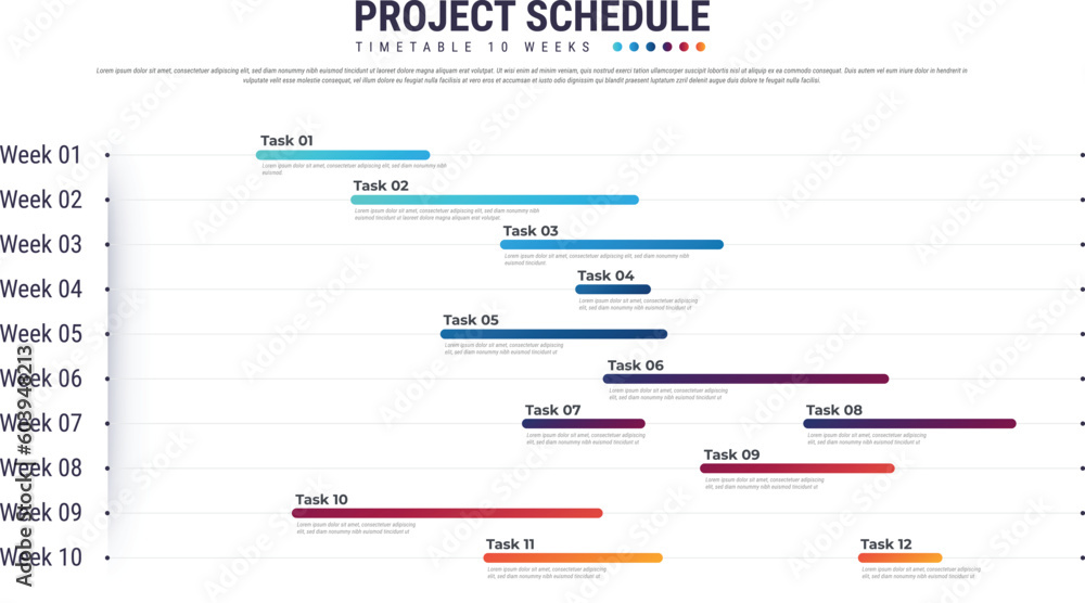 Project schedules template or Planning calendar. Business schedule timeline.