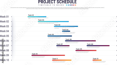 Project schedules template or Planning calendar. Business schedule timeline.