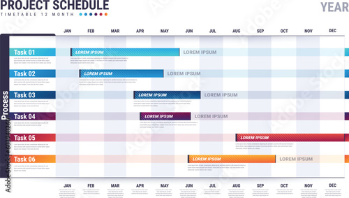 Project schedules template or Planning calendar. Business schedule timeline.