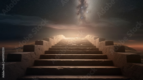 Staircase stretches towards the heavens, paving the way to the luminous divine realm Generative AI