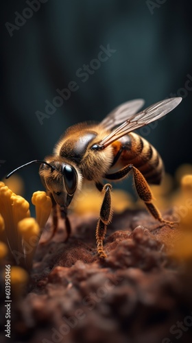 Close-up of a honey bee sitting on a flower (Generative AI, Generativ, KI)  © Teppi
