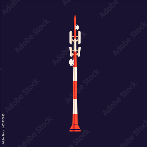 Telecommunication radio mast pole. 5g tower, monopole with radar, antenna, dish for electromagnetic signal transmission. Telecom equipment, technology with receivers. Isolated flat vector illustration
