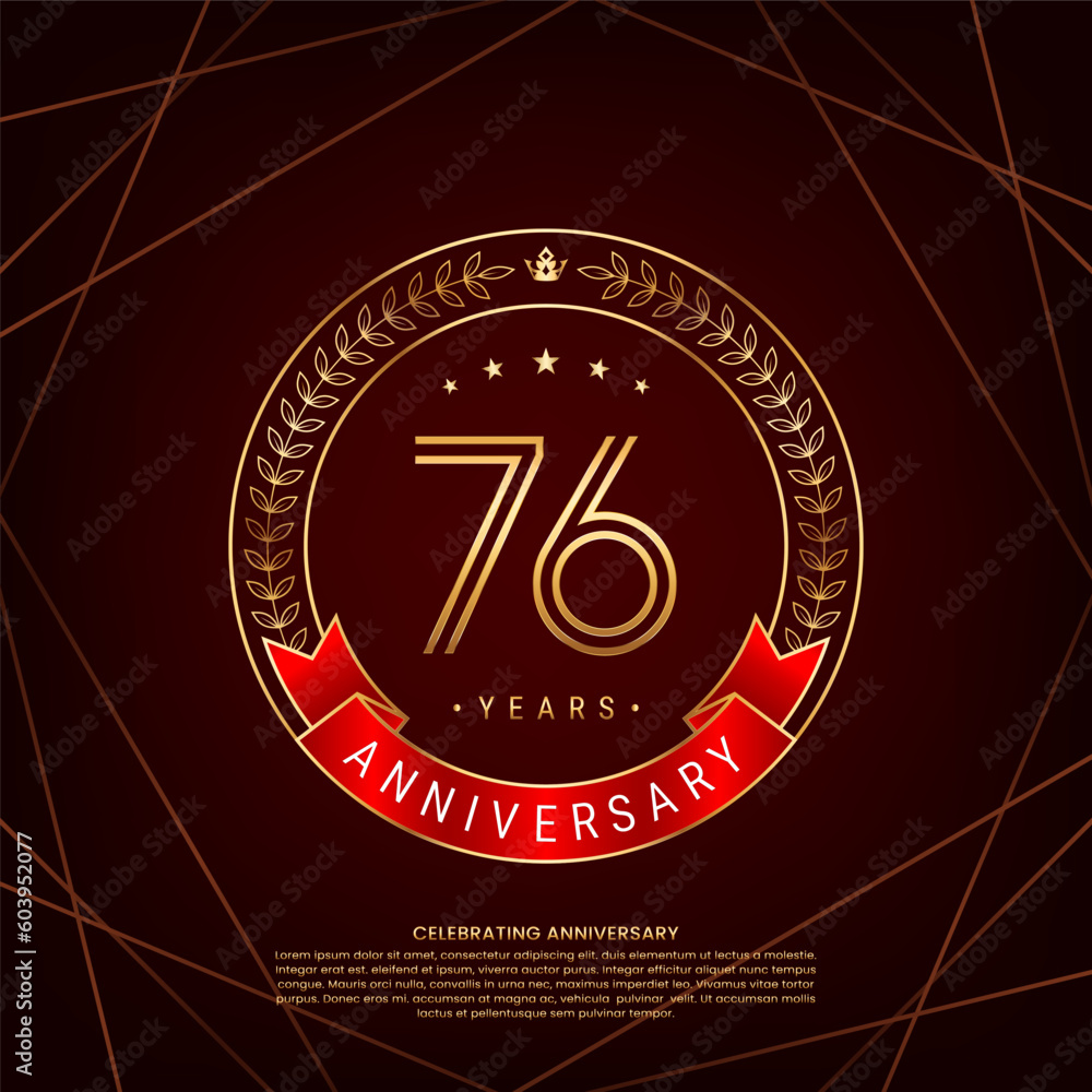 76th anniversary logo with golden laurel wreath and double line numbers ...