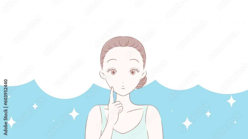清潔感のある美容・エステ系の可愛い女性の手描きイラストと吹き出しやキラキラが動く動画素材 清潔感のある美容・エステ系の可愛い女性の手描きイラストと吹き出しやキラキラが動く動画素材