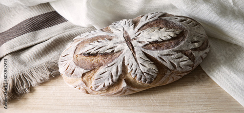 Fresh bread with leaf pattern