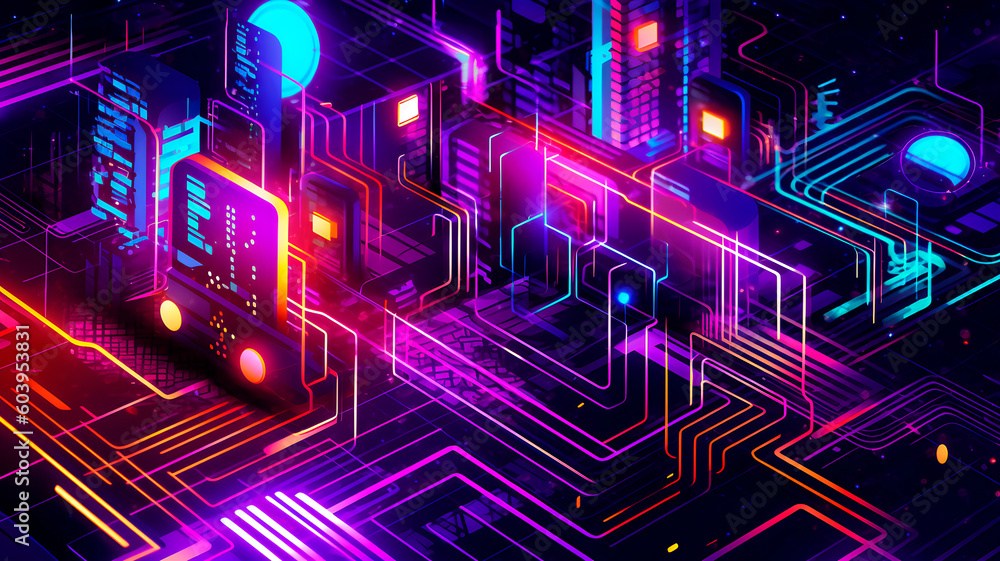 tech city neon illustracio, abstract background with lights AI Generated tech city neon illustracio, abstract background with lights AI Generated