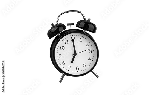 Black alarm clock isolated on a white background.