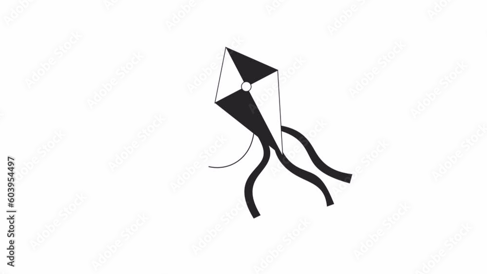 Animated bw kite in sky. Black white thin line icon 4K video footage for web design. Flying in summer windy days isolated monochromatic flat object animation with alpha channel transparency Animated bw kite in sky. Black white thin line icon 4K video footage for web design. Flying in summer windy days isolated monochromatic flat object animation with alpha channel transparency