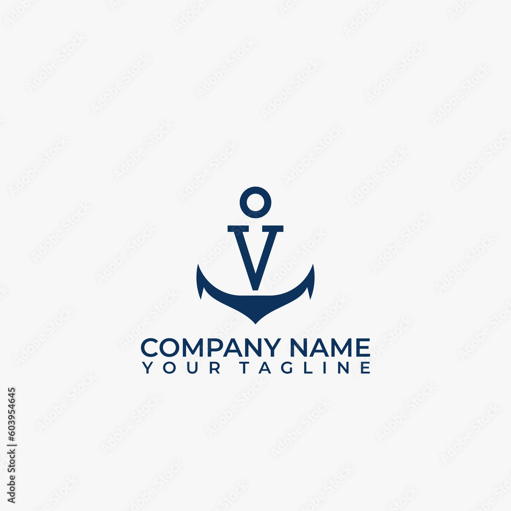 Letter V vector logo integrated in a simple minimalist anchor shape. Letter V vector logo integrated in a simple minimalist anchor shape.