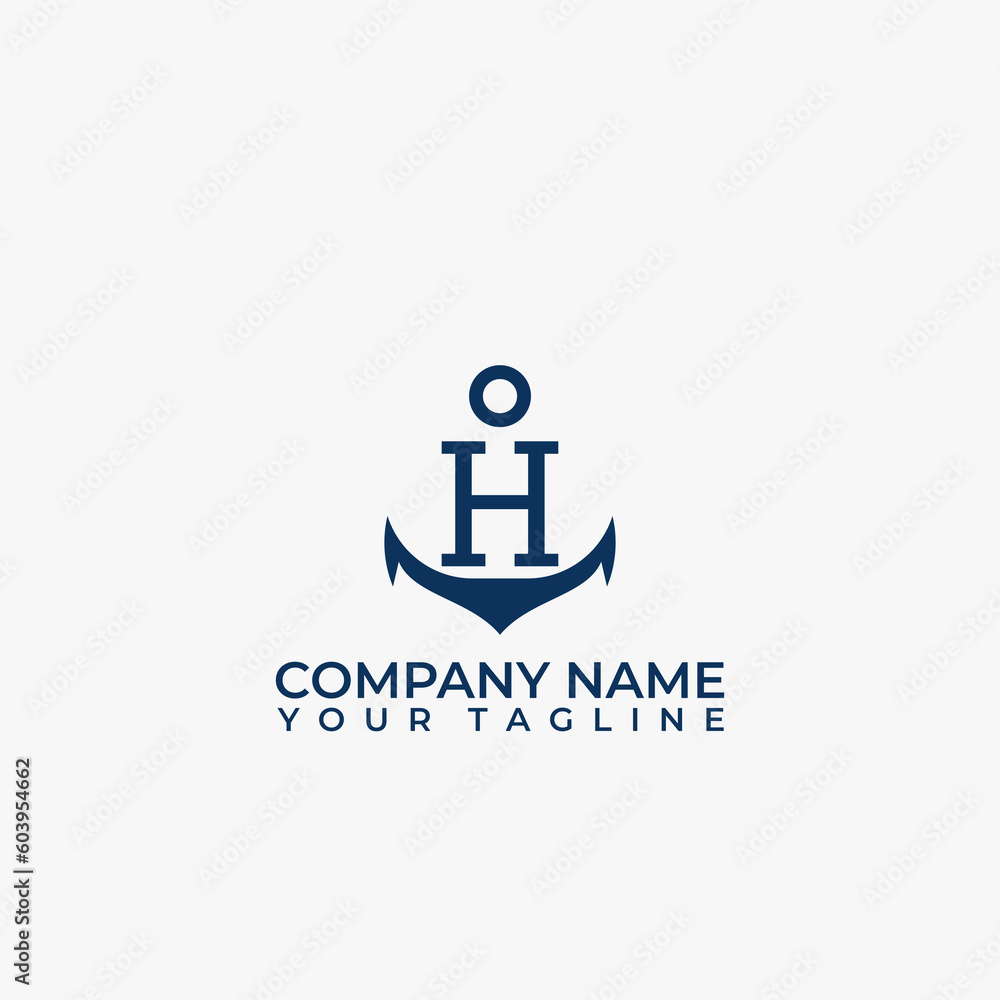 Letter H vector logo integrated in a simple minimalist anchor shape. Letter H vector logo integrated in a simple minimalist anchor shape.