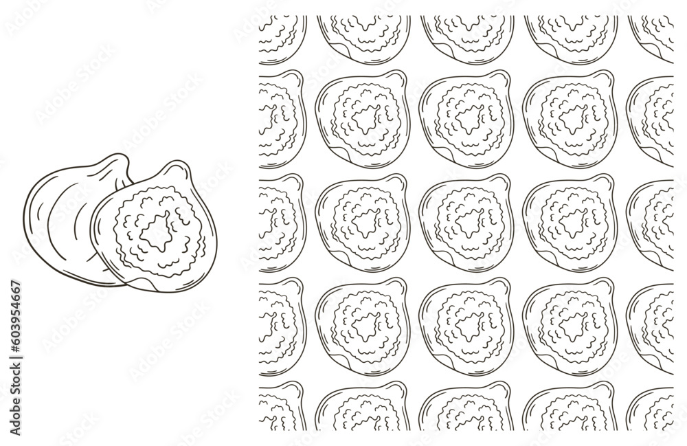 Obraz premium Coloring pattern for kitchen, restaurant or shop. Set in hand draw style