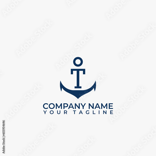 Letter T vector logo integrated in a simple minimalist anchor shape.