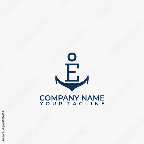 Letter E vector logo integrated in a simple minimalist anchor shape.