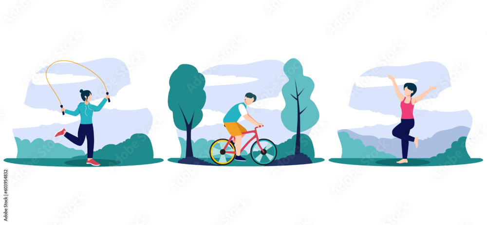 Fototapeta premium Weekend Activity Flat Bundle Design Illustration