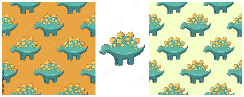 Dinosaurs of the Jurassic period. Hand drawn Set dinosaurs seamless pattern Dinosaurs of the Jurassic period. Hand drawn Set dinosaurs seamless pattern
