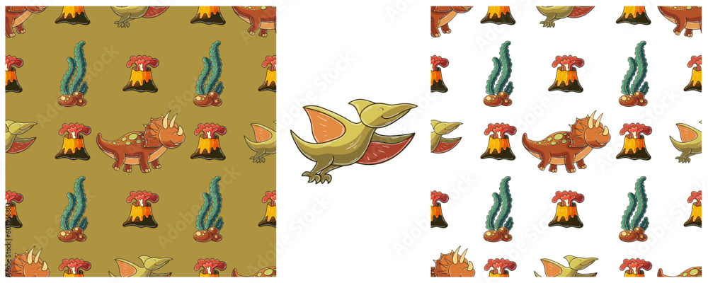 Obraz premium Dinosaurs of the Jurassic period. Hand drawn Set dinosaurs seamless pattern