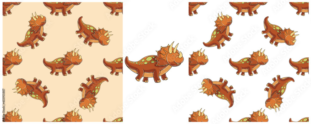 Dinosaurs of the Jurassic period. Hand drawn Set dinosaurs seamless pattern Dinosaurs of the Jurassic period. Hand drawn Set dinosaurs seamless pattern